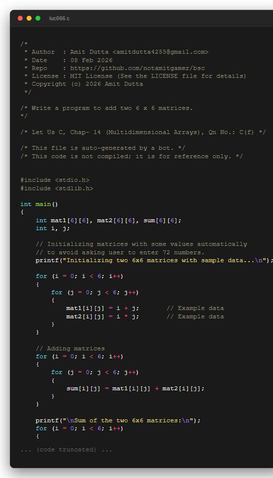 Write a program to add two 6 x 6 matrices.